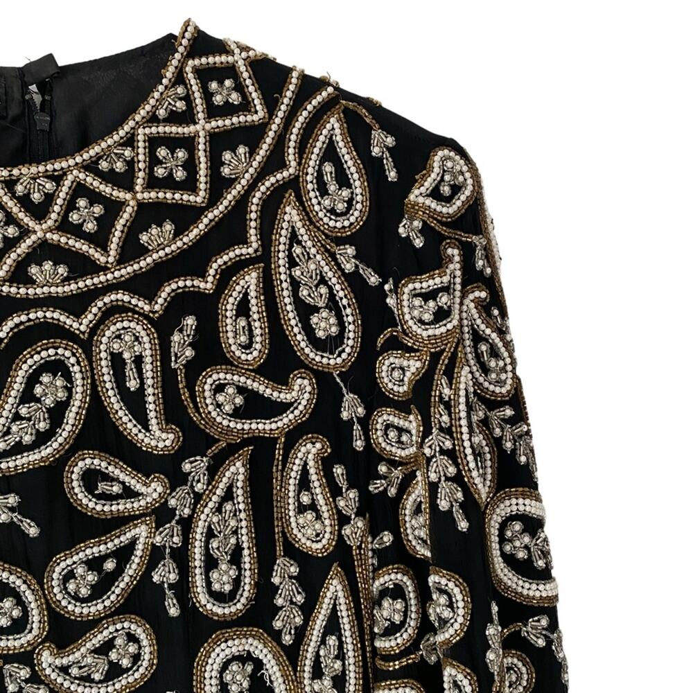 Carolyne Barton Nights Sequin Pearl Beaded Black Silk Lined Blouse size medium - Picture 2 of 13